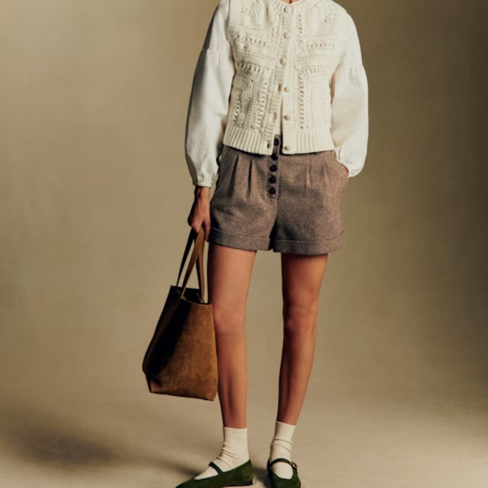 Sezane NWT High Waist Brown Wool Shorts size 2